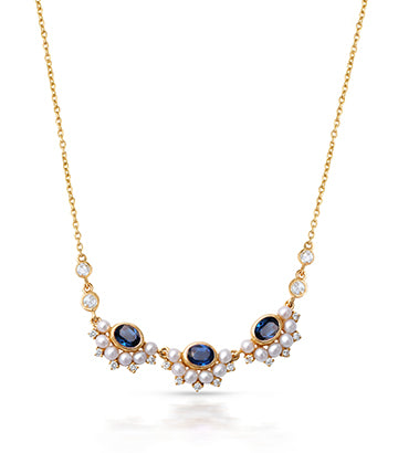 Pearl,Diamond and Blue sapphire necklace